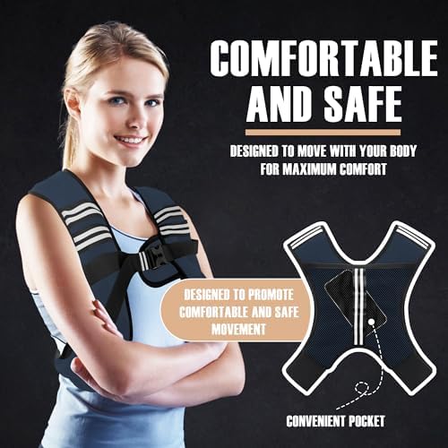 Weighted Vest for Men and Women - 10/15/20lbs - Reflective Stripe - Workout Equipment for Strength Training, Running, Wa