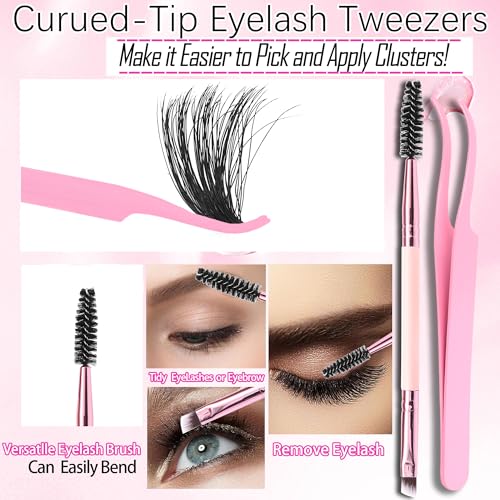 40D/60D Volume C/D Curl Lash Clusters Kit for Eyelash Extensions, Portable Makeup Bag with Lash Bond and Seal, 10-18mm