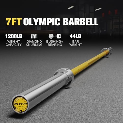 RitFit 7FT Olympic Barbell for Strength and Weightlifting Training - 2 Inch Olympic Bar for Squat, Deadlift, Bench Press