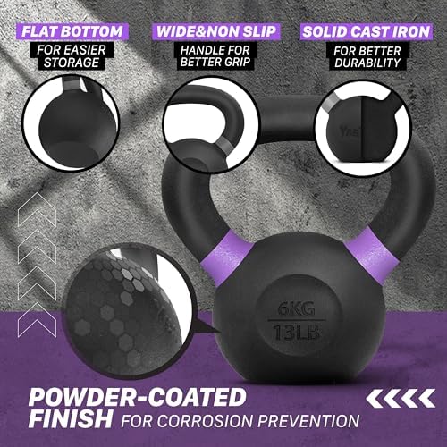 Yes4All Powder Coated 9lb-71lb Cast Iron Core Kettlebells for Heavy Duty Strength Training | Yes4All Powder Coated Kett
