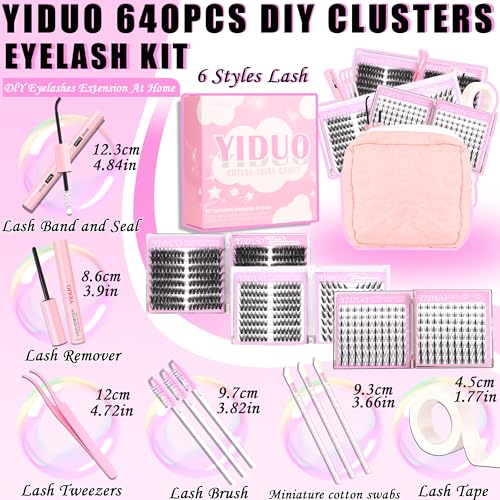 40D/60D Volume C/D Curl Lash Clusters Kit for Eyelash Extensions, Portable Makeup Bag with Lash Bond and Seal, 10-18mm