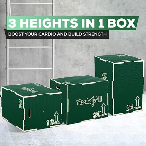 Yes4All 3 in 1 Non-Slip Wooden Plyo Box for Workout Enthusiasts | Yes4All Step Up Box and Plyometric Jump Box for Home