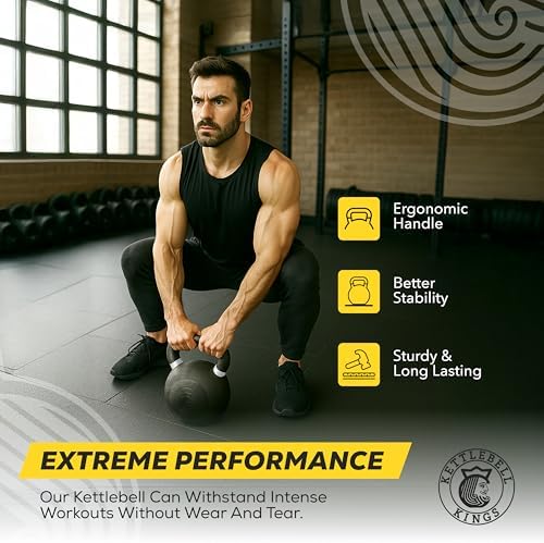 Kettlebell Kings Powder Coated Kettlebell Weights - 9-97 lb Strength Training Kettlebells for Men and Women - Home Gym E