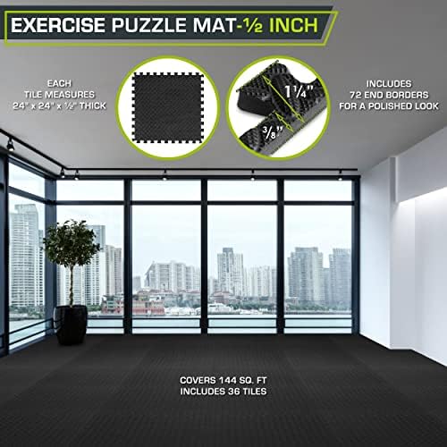 ProsourceFit Puzzle Exercise Mat for Home Gym, Mat for Home Workout Equipment, Floor Padding for Kids, Black, 24 in x 24