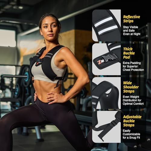 ZELUS Weighted Vest for Strength Training & Weight Loss, 10 lb Z-Fit Soft Iron Vest for Men & Women,Reflective Stripes &
