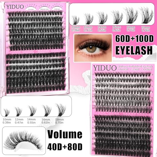 40D/60D Volume C/D Curl Lash Clusters Kit for Eyelash Extensions, Portable Makeup Bag with Lash Bond and Seal, 10-18mm