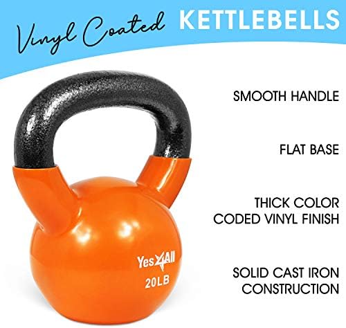 Yes4All Kettlebell, Stable Flat Bottom Kettlebell, Cast Iron Sets for Full Body Workout, Push Up, Grip Strength Training