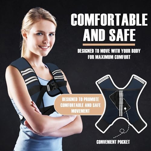 Weighted Vest for Men and Women - 10/15/20lbs - Reflective Stripe - Workout Equipment for Strength Training, Running, Wa