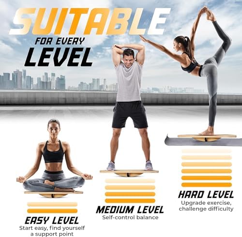 Yes4All Professional Anti-Slip Rocker Board for Leg Workout and Standing Desk Use | Yes4All 350LBS Wood Balance Board,