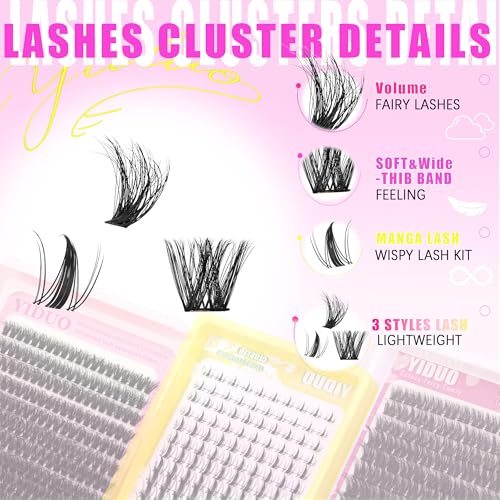 40D/60D Volume C/D Curl Lash Clusters Kit for Eyelash Extensions, Portable Makeup Bag with Lash Bond and Seal, 10-18mm