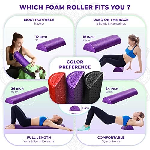 Yes4All High-Density EPP Half Round Back Roller Foam - Yoga, Pilates & Stretching - 12, 18, 24, 36 inch Yes4All High-D