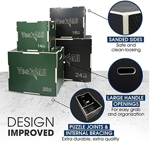 Yes4All 3 in 1 Non-Slip Wooden Plyo Box, Home Gym Plyometric Box for Athletes - Green Yes4All 3 in 1 Non-Slip Wooden P