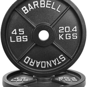 2" Cast Iron Weight Plates | |5LB to 45LB Standard Gym Plates for Barbell, Dumbbell, Powerlifting & Home Gym | Black wit