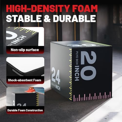 Papababe 3-in-1 Plyometric Jump Box Workout Equipment, Home Gym Box Jumps, Anti Slip Surface and High Density Foam, Home