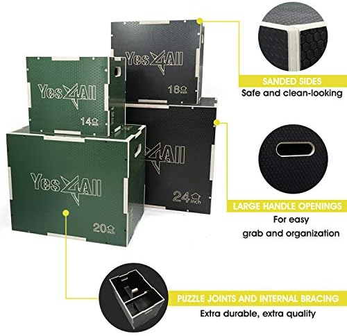Yes4All 3 in 1 Non-Slip Wooden Plyo Box for Workout, Skipping, Jumping | Yes4All Plyometric Jump Box - Ideal for Lunges