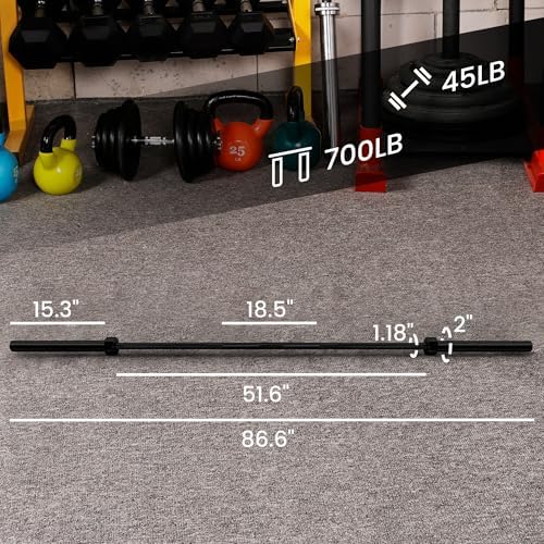 Fitvids Olympic Barbell Bar for Powerlifting and Weightlifting, High Capacity 700 Pound, 2 Inch Diameter Barbell