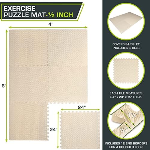 ProsourceFit Puzzle Exercise Mat for Home Gym, Mat for Home Workout Equipment, Floor Padding for Kids, Black, 24 in x 24