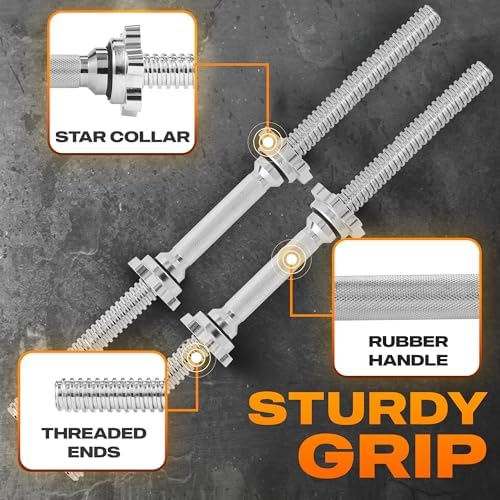 Yes4All Chrome/Rubber Grip Dumbbell Handles, 14/16/18/24 Inch, For 1" / 1.15" Plates, Weight Bar Connector, Home Gym Fi