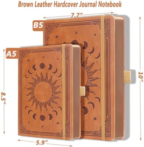 Classic Lined Writing Daily Journal for Men & Women - 360 Pages Hardcover Notebook with Vintage Sun & Moon Design, Blue