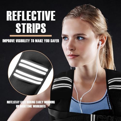 Weighted Vest for Men and Women - 10/15/20lbs - Reflective Stripe - Workout Equipment for Strength Training, Running, Wa