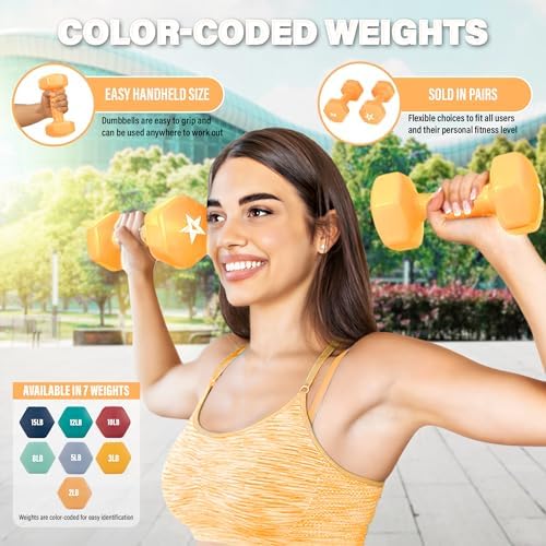 Yes4All Vinyl Hexagon Dumbbells - 2-in-1 Adjustable Set (2-15 lbs) for Home Gym Strength Training