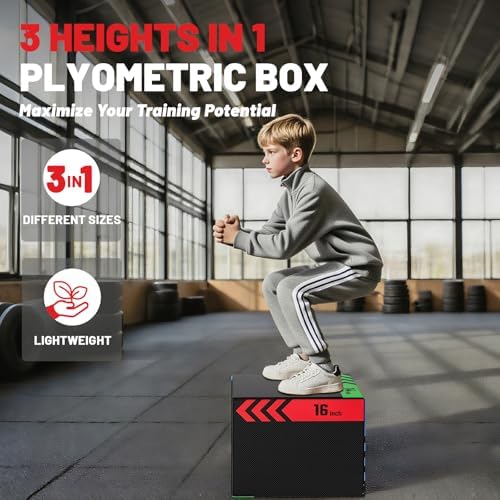 Papababe 3-in-1 Plyometric Jump Box Workout Equipment, Home Gym Box Jumps, Anti Slip Surface and High Density Foam, Home