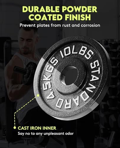 Cast Iron 2-Inch Olympic Weight Plates Set for Strength Training, Barbell Free Weight Plate Set for Weightlifting at Hom