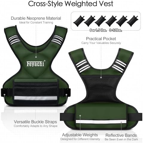 Feyachi Adjustable Weighted Vest for Running Workout and Training - 3-12 lbs / 12-20 lbs / 20-32 lbs - Reflective Design