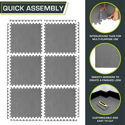 ProsourceFit Puzzle Exercise Mat for Home Gym, Mat for Home Workout Equipment, Floor Padding for Kids, Black, 24 in x 24
