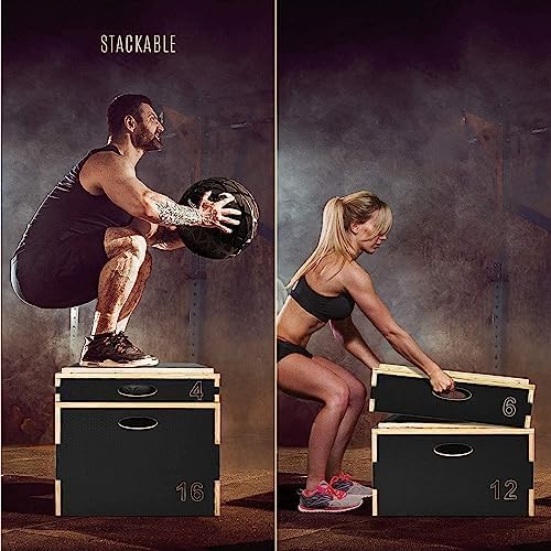 Yes4All Stackable Wood Plyo Box - Jumping Exercise, Available in 5 Sizes (4", 6", 8", 12", 16") Yes4All Stackable Plyo