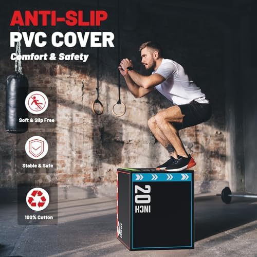 Papababe 3-in-1 Plyometric Jump Box Workout Equipment, Home Gym Box Jumps, Anti Slip Surface and High Density Foam, Home