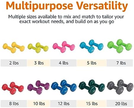 Amazon Basics Vinyl Coated Dumbbell Hand Weights for Home Gym Fitness Lovers | Amazon Basics Vinyl Coated Dumbbell Hand