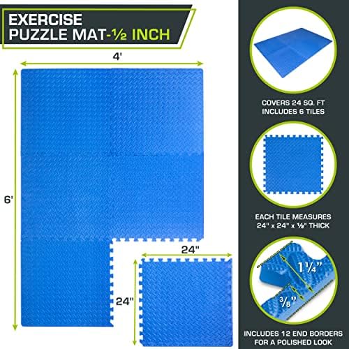 ProsourceFit Puzzle Exercise Mat for Home Gym, Mat for Home Workout Equipment, Floor Padding for Kids, Black, 24 in x 24