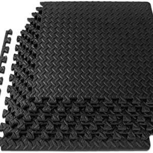 ProsourceFit Puzzle Exercise Mat for Home Gym, Mat for Home Workout Equipment, Floor Padding for Kids, Black, 24 in x 24