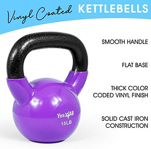 Yes4All Kettlebell, Stable Flat Bottom Kettlebell, Cast Iron Sets for Full Body Workout, Push Up, Grip Strength Training