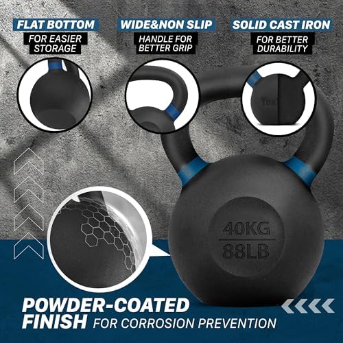Yes4All Powder Coated 9lb-71lb Cast Iron Core Kettlebells for Heavy Duty Strength Training | Yes4All Powder Coated Kett