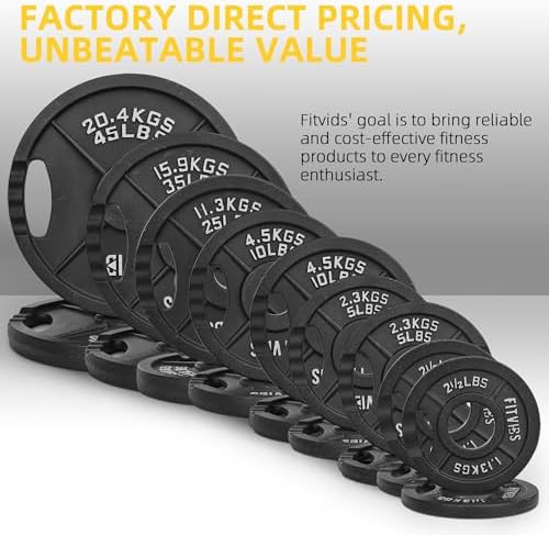 Fitvids Cast Iron Weight Plate for Strength Training and Weightlifting, Multiple Sizes | Fitvids 2-Inch Olympic Plate f