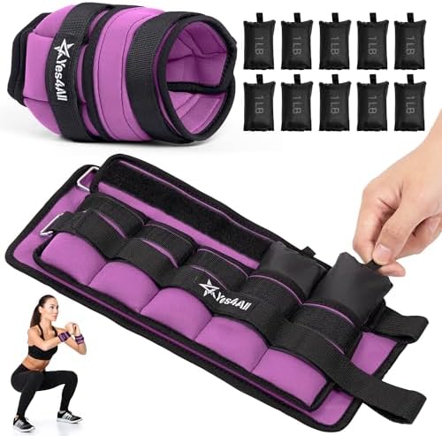 Yes4All Adjustable Wrist & Ankle Weights - Fitness & Strength Training for Women & Men, Versatile Colors - |5 LB Pair, P