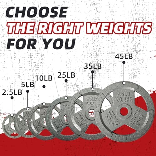 Fitvids Cast Iron Weight Plates 2-Inch Olympic Size for Strength Training & Weightlifting, Multiple Weights Available