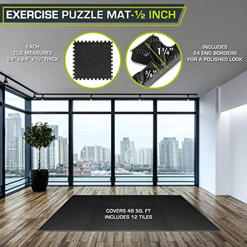 ProsourceFit Puzzle Exercise Mat for Home Gym, Mat for Home Workout Equipment, Floor Padding for Kids, Black, 24 in x 24