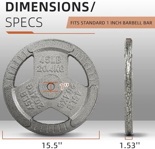 Fitvids 1-Inch Cast Iron Weight Plate for Strength Training & Weightlifting - Multiple Sizes