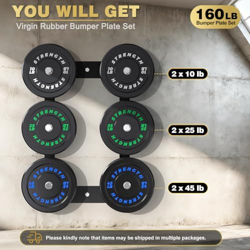 Olympic Rubber Bumper Weights for Home Gym Strength Training | 2 Inch Barbell Plate Set for Home Gym Strength Training