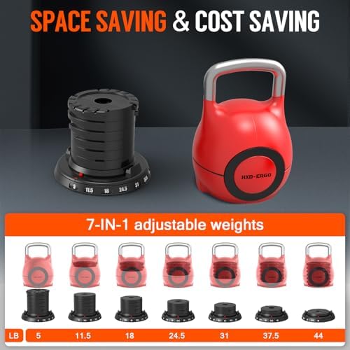 Quickly Adjusts 7 Weights HXD-Ergo Adjustable Kettlebell Set for Home Gym Enthusiasts | Ergonomic Kettlebell Set HXD-Er