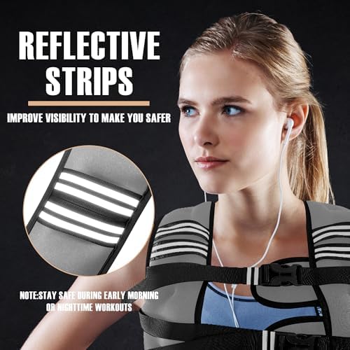 Weighted Vest for Men and Women - 10/15/20lbs - Reflective Stripe - Workout Equipment for Strength Training, Running, Wa