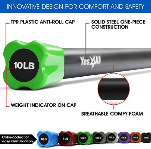 Yes4All Total Body Workout Weighted Bar for Strength Training and Home Gym Use - Single/Combo | Yes4All Resistance Ba