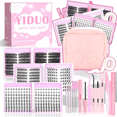40D/60D Volume C/D Curl Lash Clusters Kit for Eyelash Extensions, Portable Makeup Bag with Lash Bond and Seal, 10-18mm