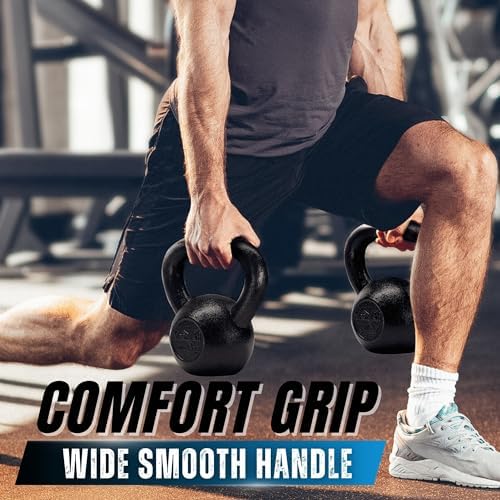 Yes4All Cast Iron Kettlebell, Strength Training Kettlebells for Men 5-80 Lb for Full Body Workout and Push Up - Set of 2