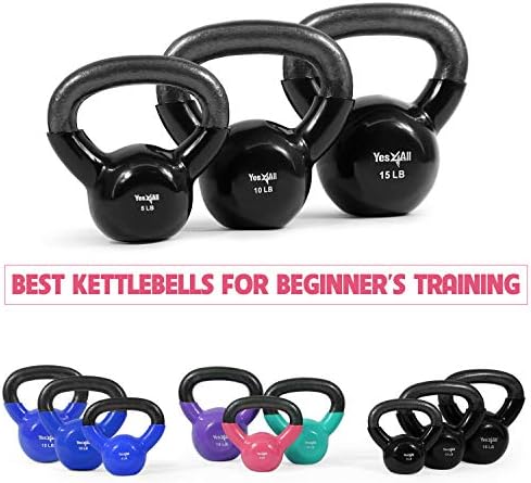 Yes4All Kettlebell, Stable Flat Bottom Kettlebell, Cast Iron Sets for Full Body Workout, Push Up, Grip Strength Training