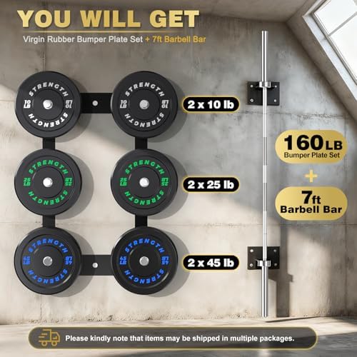 Olympic Rubber Bumper Weights for Home Gym Strength Training | 2 Inch Barbell Plate Set for Home Gym Strength Training