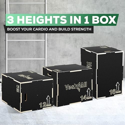 Yes4All 3 in 1 Non-Slip Wooden Plyo Box for Workout Enthusiasts | Yes4All Step Up Box and Plyometric Jump Box for Home
